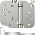 HOSOM Self Closing Spring Loaded Hinges, 4 Inch, Adjustable Tension for Garage, Front, Back Door, UL Listed, Left and Right Hand, 5/8'' Radius Corners, Brushed Nickel, 2 Pack