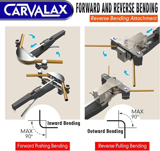 CAVALAX Aluminum Pipe Tube Bender Set with 7 Electroplated Bender Heads, for 1/4” to 7/8” O.D, 90° Ratcheting Tubing Bender w/Reverse Bending Adapters, for HVAC, Air Conditioning, and Heating Repair