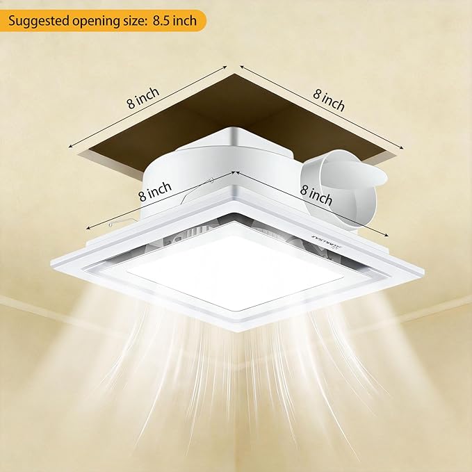 Bathroom Exhaust Fan with Light 10" Ultra Quiet 1.0 Sones,1000LM, 5CCT, Exhaust Fan Mounting Opening 8"x8" in 110CFM Bathroom Fan with Light Ceiling Mount for Home, Bath, Office