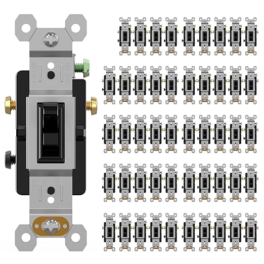 AIDA 3 Way Toggle Light Switch, 15 Amp, 120 Volt, Toggle Framed AC Quiet Switch, in Wall On/Off Switch Replacement, Self-Grounding, Residential and Commercial Grade, UL,Glossy Black