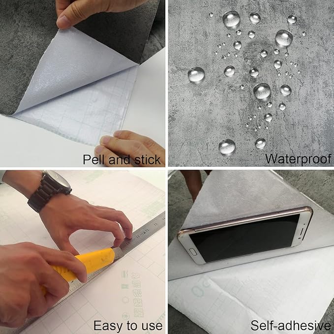 Concrete Peel Stick Grey Countertop Contact Paper Gray Cement Industrial Wall Paper [Thicken] Matte 3D Textured Self Adhesive Waterproof Wallpaper for Office Store Restaurant DIY Decor Wall Sticker