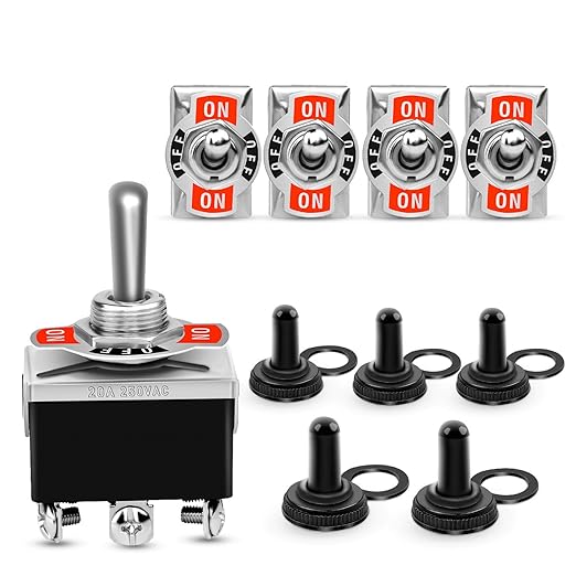 Nilight 5 Pack 6Pin Heavy Duty Rocker Toggle Switch 15A 250V 20A 125V DPDT 6 Pin ON/Off/ON Switch Metal Bat Waterproof Boot Cap Cover