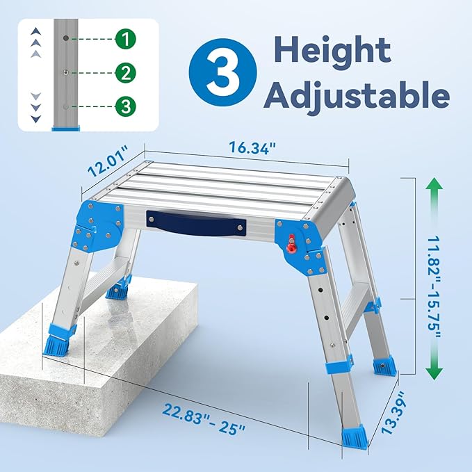 Loyoda Work Platform 600 Lbs, Folding Step Stool with One-Touch Automatic Fold, 3 Height Adjustment Step Platform, Perfect for RV Cleaning, Home Painting and Reaching High Places, Standard