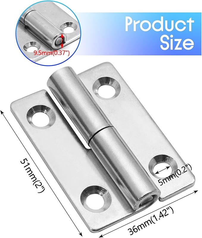 Bonsicoky 4 Pcs Stainless Steel Right Lift-Off Hinges, 2 Inch Detachable Slip Joint Small Flag Hinges with Screws