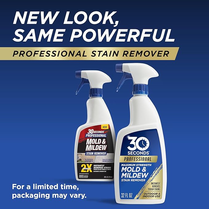 30 SECONDS Pro Mold and Mildew Stain Remover | Scrub Free | Brighter Results Instantly | Ready To Use | 32 oz Spray Bottle, 1 Gallon Refill