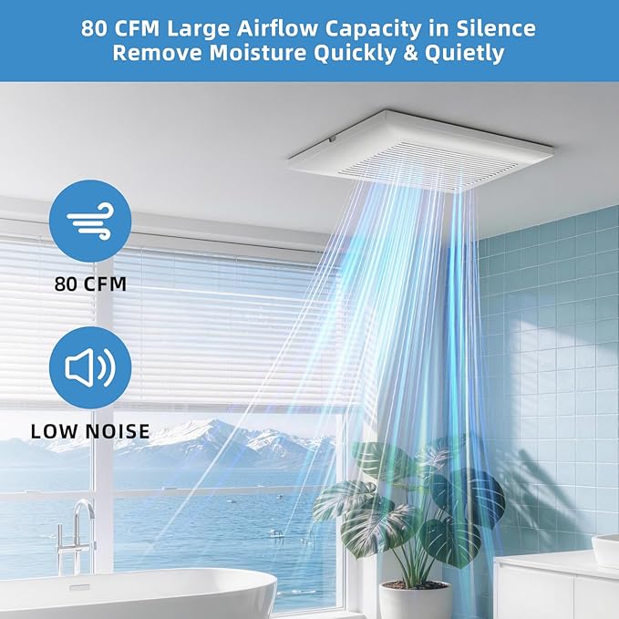 JOEAONZ Bathroom Exhaust Fan 80 CFM Very Quiet with Matel Housing, Ceiling Mount Ventilation Fan Large Air-flow Capacity, Energy-Saving Household Bath Vent Extractor, White Plastic Grille