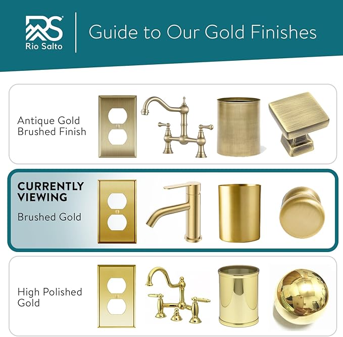 Rio Salto BRASS Brushed Gold Metal Rocker Decorator Outlet Covers Light Switch Cover – Deco Collection Decorative Brass Wall Plates 5-Pack Standard Size 2.75" X 4.50"