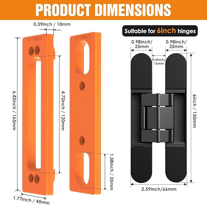 Hidden Door Hinge Jig, Hidden Hinge Mortiser Template, Concealed Hinge Jig, Resistance to Deformation Lightweight, Reusable Design (Yellow Grooving Jig, 6 inches)