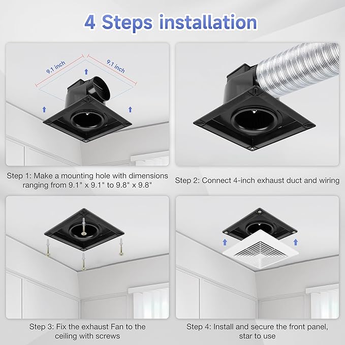 Fanspex Bathroom Ceiling Exhaust Fan, 11.4" Panel Household Bath Vent Ventilation Fan with 1.0 Sones Quiet Operation, 110 CFM