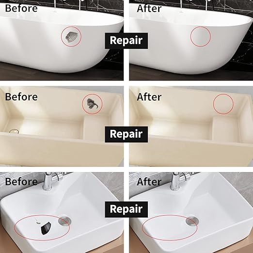 Tub and Fiberglass Shower Repair Kit (Color Match), 3.7oz Porcelain Repair Kit, Porcelain Sink and Acrylic Bathtub Repair Kit White for Cracks Chips Dents Holes Almond/Biscuit/Bone