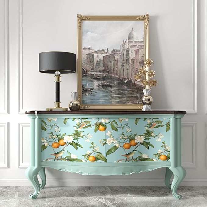 Laatse Blue Bird Wallpaper Peel and Stick, Vintage Floral Fruit Contact Paper 17.5" x 393.7", Self Adhesive Removable Waterproof Retro Wall Mural for Room Walls Shelves Cabinet Drawer Table Decor