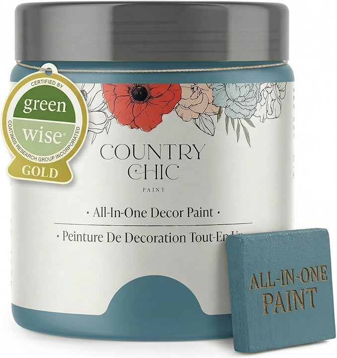 Country Chic All-in-One Chalk Paint for Furniture, Cabinets, Home Decor, Eco-Friendly, Matte Finish, Built-In Primer & Top Coat for Wood, Metal - Tide Pool (Blue) - Pint 16 oz (475 ml)