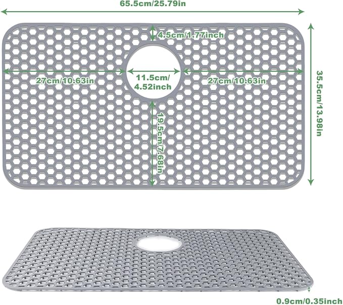 Sink Protectors for Kitchen Sink - 26"x 14" with Rear Drain Hole Heat Resistant Easy Clean Non-slip Silicone Kitchens Sinks Mat for Bottom of Kitchen Sinks Stainless Steel(Grey)-66x35CM