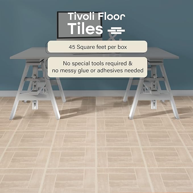 Tivoli Self Adhesive Vinyl Floor Tiles, 45 Tiles - 12" x 12", Saddlewood - Peel & Stick, DIY Flooring for Kitchen, Dining Room, Bedrooms, Basements & Bathrooms by Achim Home Decor