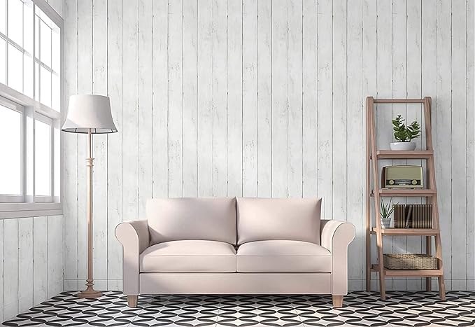CiCiwind 590 in x17.7 in White Wood Peel and Stick Wallpaper Removable Vintage Wood Plank Wall Paper Self Adhesive Decorative Wall Covering