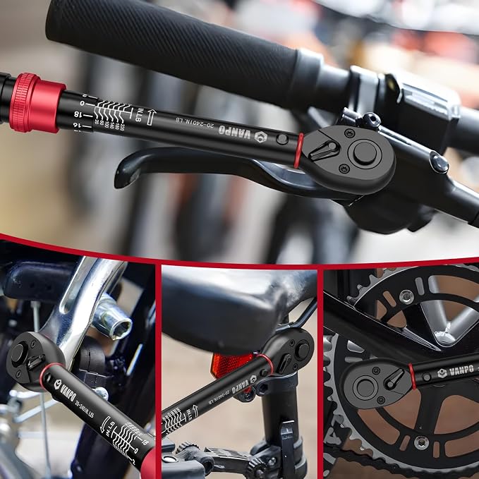 VANPO Torque Wrench 1/4-Inch Drive for Bike, 20-240 in.lb | Click Type, 2.3-27.1 Nm, Inch Pound Torque Wrench Set with 1/4" to 3/8" Adapter, 10cm Extension Bar for MTB, Bicycle Repair