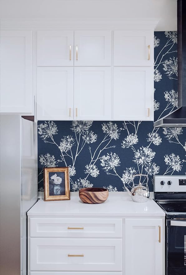NextWall One O'Clocks Botanical Peel and Stick Wallpaper (Denim Blue)