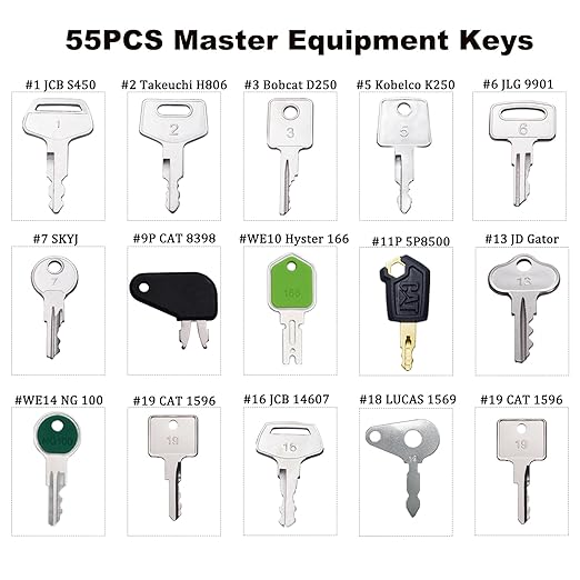 55 Full Range Non-Duplicated Master Construction Original Equipment Keys for Hyster JLG Yanmar Takeuchi JD CAT Sany Daewoo Takeuchi Hyster Toyota Kubota Komatsu Case New Holland Volvo Hyundai