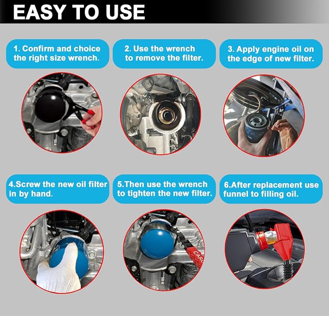 9pcs Oil Filter Wrench Set, 9" and 12" Oil Filter Pliers with Oil Snap Funnel for Automotive Oil Change, Adjustable Oil Filter Removal Tool From 1-3/4" to 6" | Universal Oil Filter Removal Tool 1-3/4" - 6", 9" & 12" Adjustable Oil Filter Pliers, Snap-O...