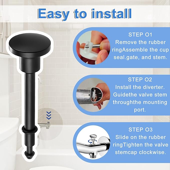 2 Set Tub Spout Diverter Repair Kit, Bathroom Shower Bathtub Leaky Faucet Repair Replacement Parts, with 2 Diverter Valve Stems, 2 Cup Seals and 2 Gates (Matte Black)