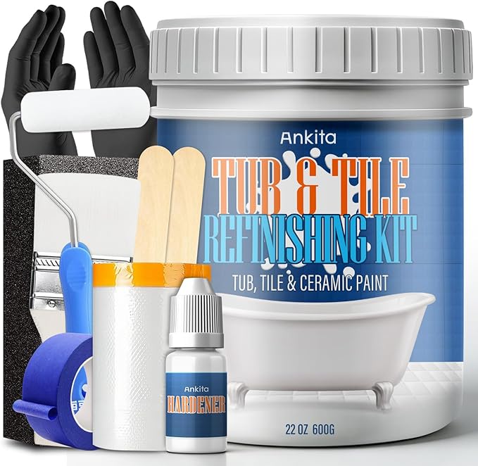 Specialty Tub and Tile Paint, Water-based Tub and Tile Refinishing Kit with Tools, Quick-Dry Tub Paint for Bathtub, No Odor Shower Paint, Bathroom Tile Paint, User-friendly on Tubs, Tile, Shower, Sink (Pure White)
