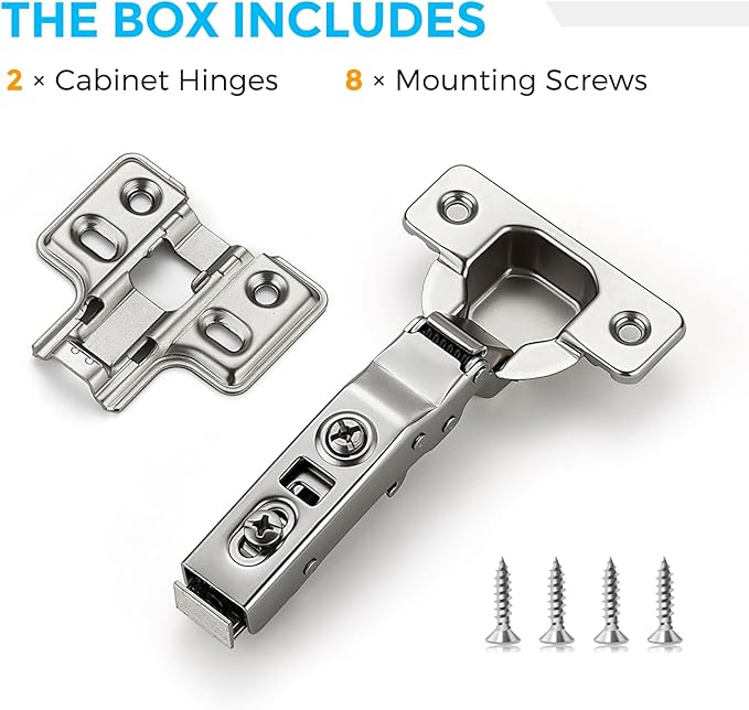HOME EDIT 1 Pairs 2 Pack European Full Overlay Soft Close Cabinet Hinges Concealed Kitchen Cabinet Hinges Heavy-Duty Frameless Adjustable for Cupboard Hardware
