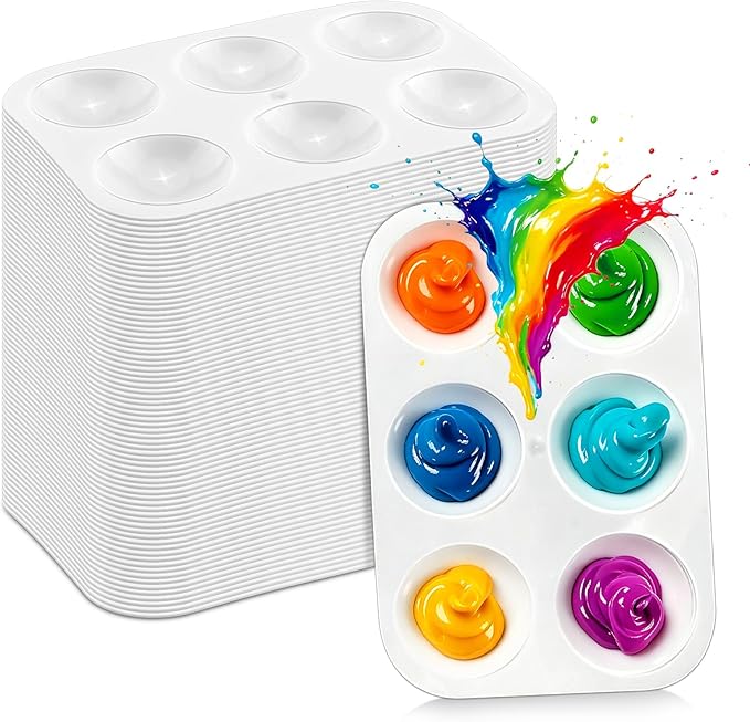 30 PCS White Plastic Watercolor Palette, 6 Well Rectangular Paint Palettes, Paint Tray Palettes, Paint Trays for Kids, for Painting, DIY Craft, Art Painting Class