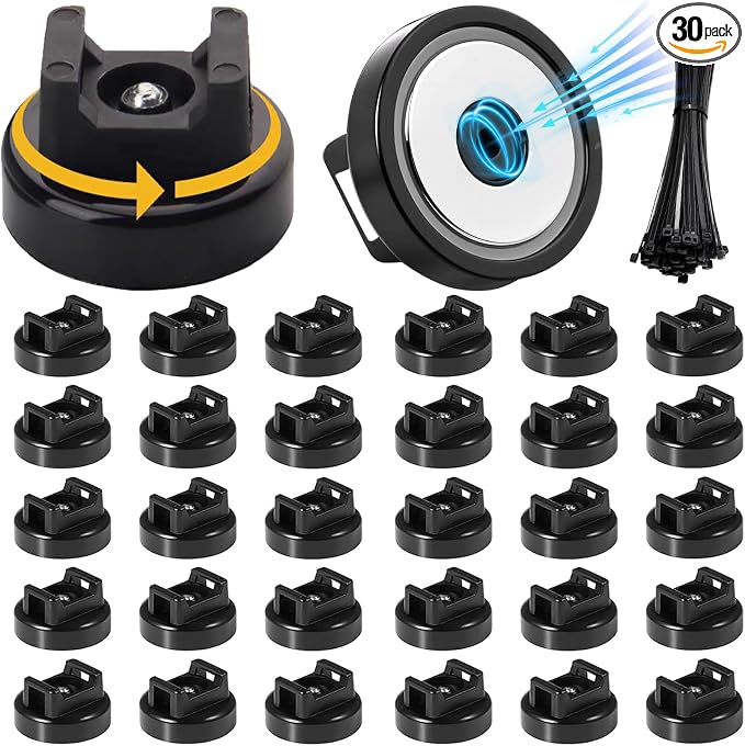 30 Pcs zbab1 Magnetic Zip Tie Mount Base, 25LBS Strong Magnetic Wire Holder & Cable Clips,Magnetic cable management for cars, offices, homes, and boats Diameter 22mm