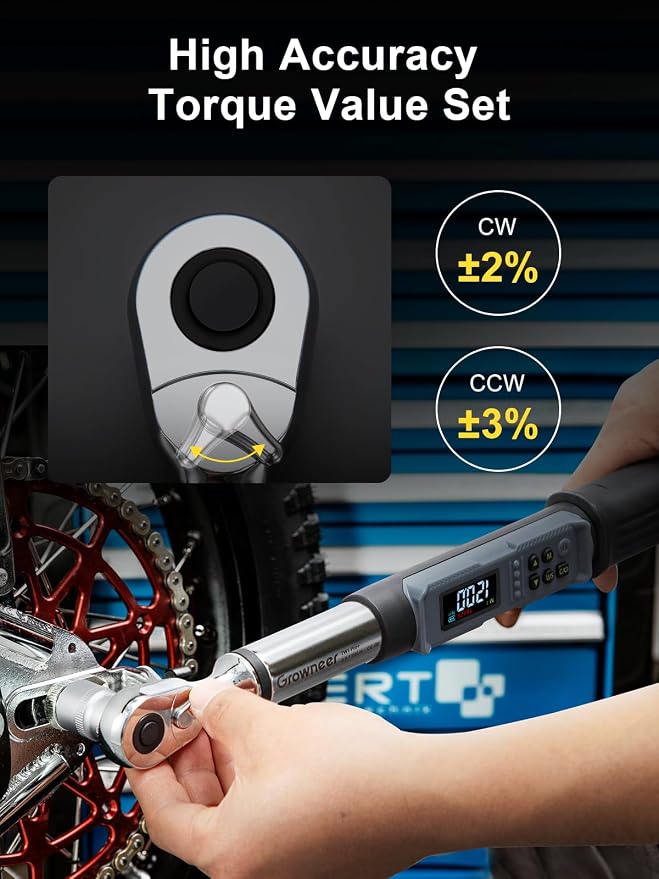 GROWNEER Digital Torque Wrench, 5-99.6 Ft-lbs/6.8-135 Nm, 3/8'' Drive Rachet Torque Wrench with Buzzer & Colorful LED Indicator, Electronic Torque Wrench Set for Bike Motorcycle Car Tire Auto Repair