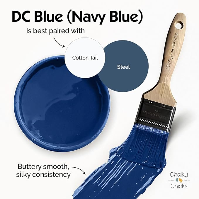 Chalky Chicks 32 Fl Oz Matte DC Blue (Navy Blue) Chalk Paint for Furniture Without Sanding - No Prep Furniture Paint No Sanding All in One for Crafts, Wood, Walls, Cabinet, Metal, Dresser, Farmhouse