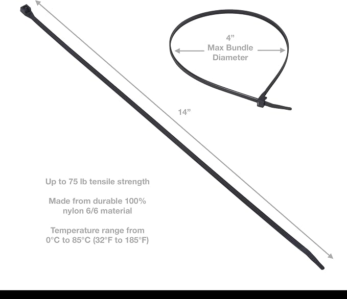 Gardner Bender 46-315UVBM DoubleLock Cable Tie, 14 Inch., 75 lbs. Tensile Strength, Wire / Cord Management Industrial and Household Use, Nylon Zip Tie, 1000 Pk., UV Resistant Black