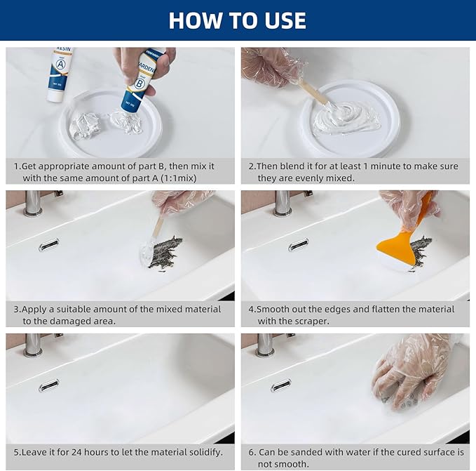 Tub and Shower Repair Kit White, Fiberglass Tub and Porcelain Repair Kit, Acrylic, Enamel, Ceramics Tile Toilet and Sink Repair Kit, Repair cracks, fragments, holes and pits, Bathtub Repair Kit White