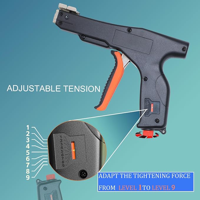 Automatic Metal Zip Ties Cutter Stainless Steel Cable Tie Gun Kit，9-level Adjustable Fastening Tension ，Automatic Tightening Cutting Ratchet Tie Clamp，With 150pcs 304 Stainless Steel Zip Ties