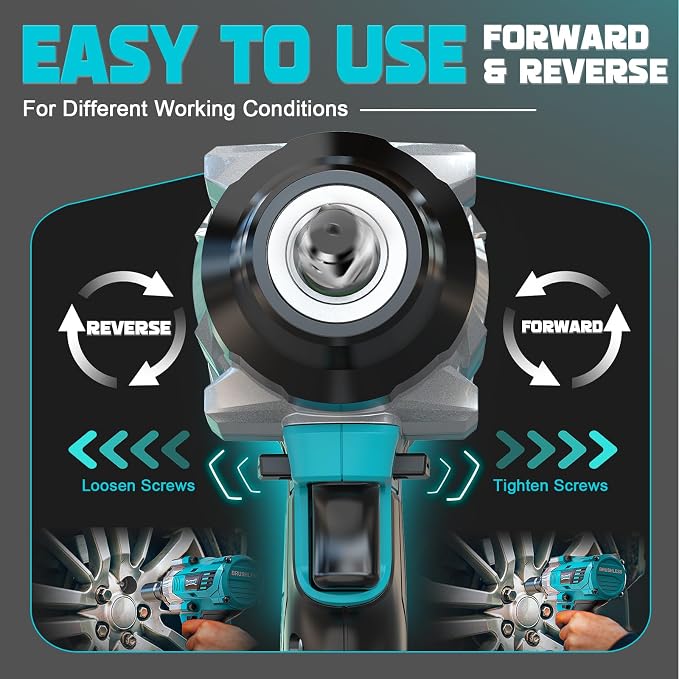 DIYtoolifz Cordless Impact Wrench 1/2 inch for Makita 18v Battery, 900FT-LBS (1200N.m) Brushless Electric Impact Gun, High Torque Power Impact Driver with 6Pcs Sockets & Storage Case (Tool Only)