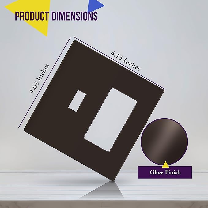 ENERLITES Combination Toggle Light Switch/Decorator Light Switch Plate, Double Switch Wall Plate, Standard Size 2-Gang 4.68" x 4.73", Polycarbonate Thermoplastic, Gloss Finish, SI881131-BR, Brown