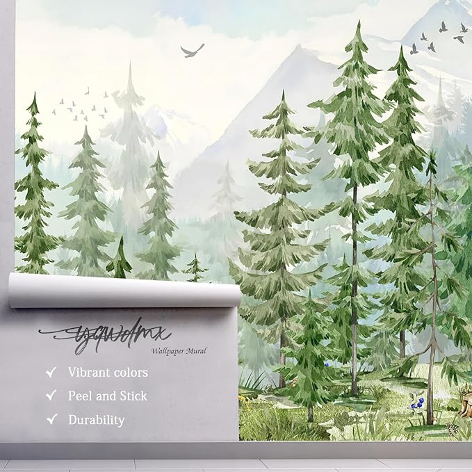 YQWDMX - Green Tropical Jungle Peel and Stick Wallpaper murals for Nursery ZY21 XL