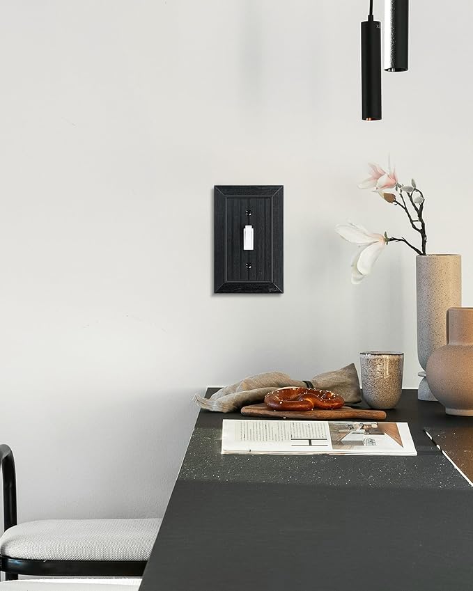 4-Pack Classic Beadboard Single Toggle Light Switch Cover Plate, Unbreakable Polycarbonate Decorative Switch Plate Covers, Matte Black 1 Gang Wall Plate