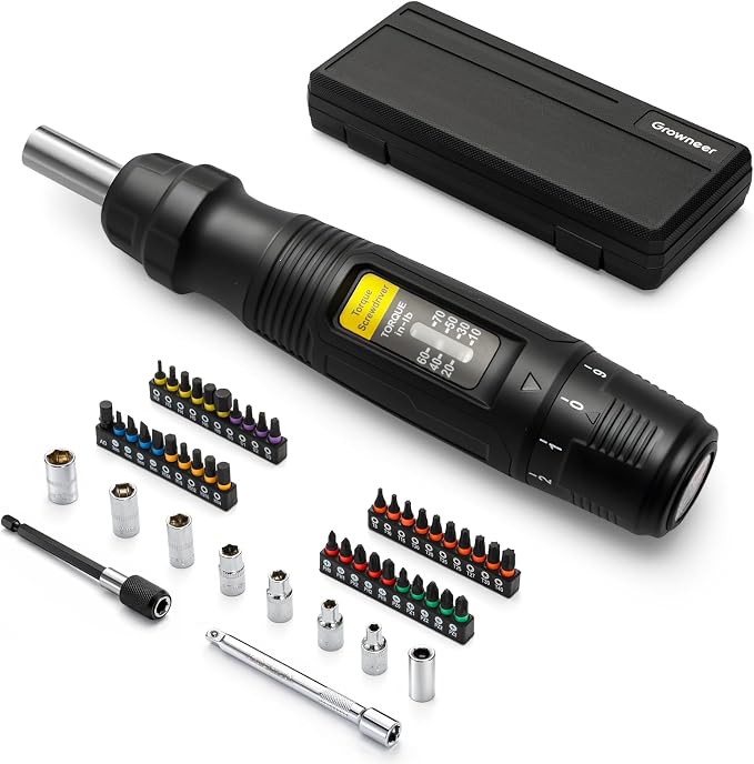 GROWNEER 1/4'' Drive Torque Wrench Screwdriver, 10-70 In-lb Inch Pound Torque Screwdriver Electrician Kit with Sockets & S2 Bits, 50 In 1 Set for Electronics Maintenance Bike Repair Mounting