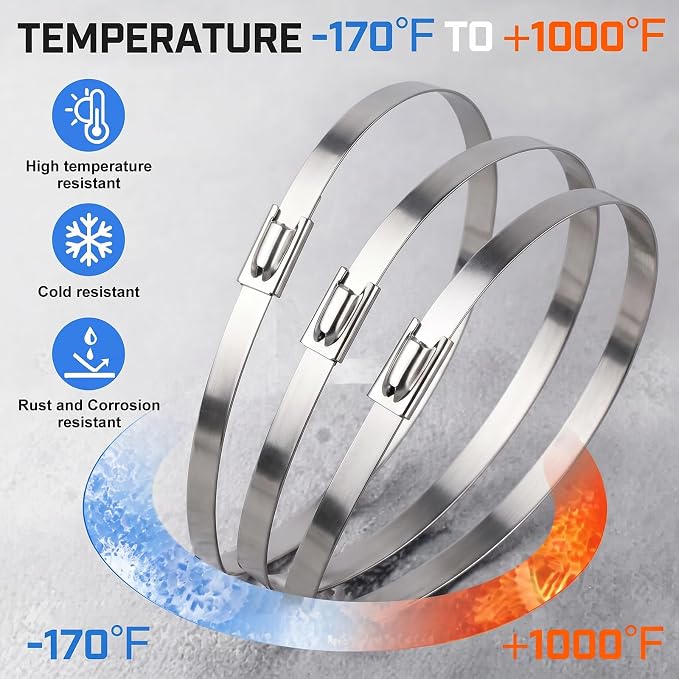 Stainless Steel Cable Tie Gun Metal Zip Ties Heavy Duty Outdoor, 250PCS 304 Metal Zip Cutter Adjustable Fastening Cutting Tie Tool Sets for Vehicles Exhaust Wrap Wire Fence Chicken Coop