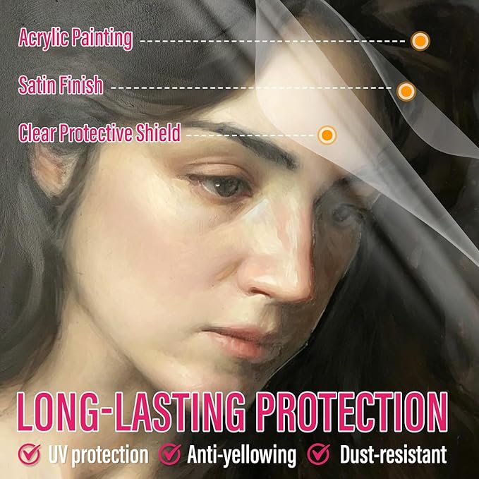 Satin Varnish for Acrylic Painting, Satin & Semi-Gloss Acrylic Varnish, Non-Yellowing, Non-Toxic, Anti-Crazing, Satin Finish, Clear Coat for Artwork, for Pro, Hobby Artists