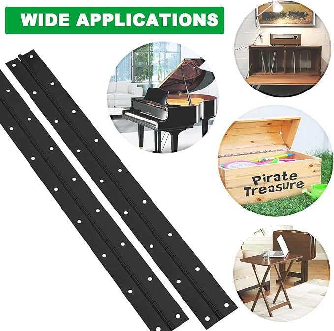 4Pack Heavy Duty Piano Hinge, 2" Open Width x 16" Continuous Hinges, 0.06" Thick Stainless Steel with Holes, Black Furniture Hinges for Cabinet Door Cases Woodworking