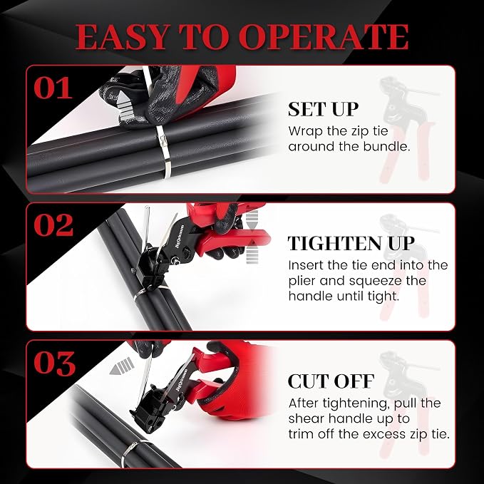 105PCS Heavy Duty 304 Stainless Steel Cable Tie Gun Kit, Includes 105PCS 11.8 Inch Metal Zip Ties, Self-Locking, UV & Corrosion Resistant, for Fence, Exhaust Pipe, Chicken Coop, Farm Use