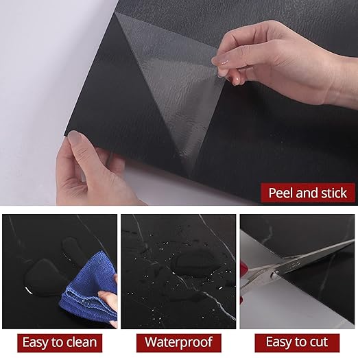 WESTICK 5 Pack Black Marble Vinyl Floor Tile Peel and Stick Flooring Luxury Bathroom Floor Tiles Peel and Stick Waterproof Kitchen Self Sticky Vinyl Flooring Tiles for Bedroom Basement 12" x 12"