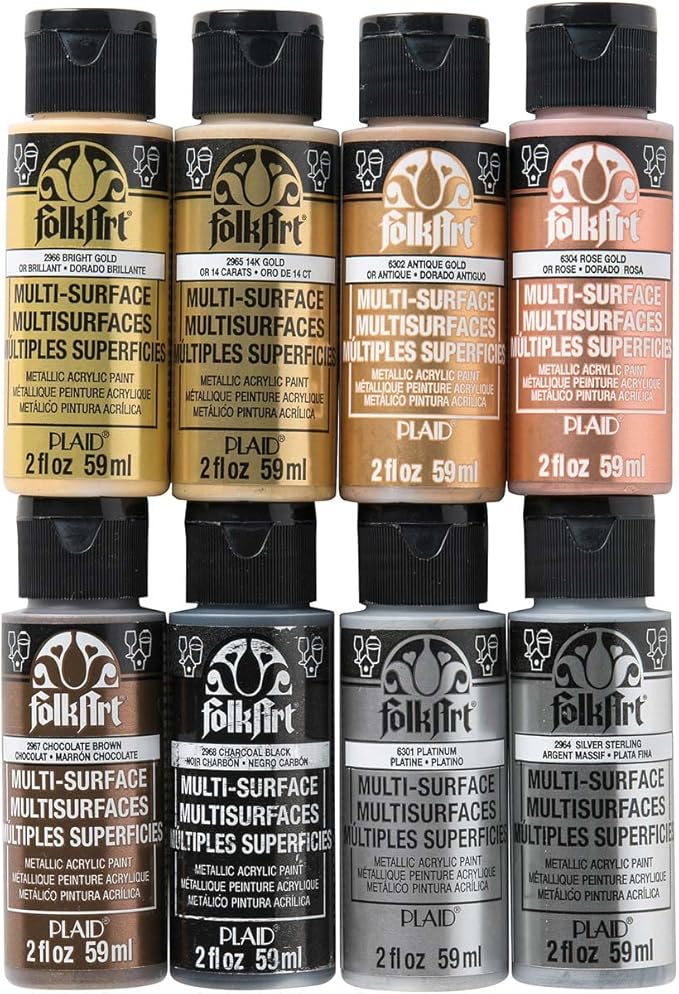 FolkArt Metallic Acrylic Craft Paint Set Formulated to be Non-Toxic that is Perfect for Beginners and Artists, 8 Count, 2 oz, 16 Fl Oz