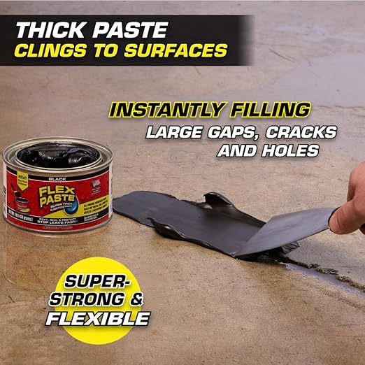 Flex Paste, Waterproof Paintable Putty, Spackle Sealant, Fill Gaps Cracks Holes - Block Out Water and Air - UV Resistant - Walls, Drywall, EPDM, Concrete, Roof, RV Repairs, Black, Cartridge