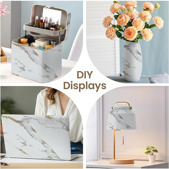 practicalWs Glossy Marble Wallpaper Peel and Stick White/Gold Granite Contact Paper Removable Wall Paper for Kitchen Countertop Cabinet Furniture 17.7" x 78.7"