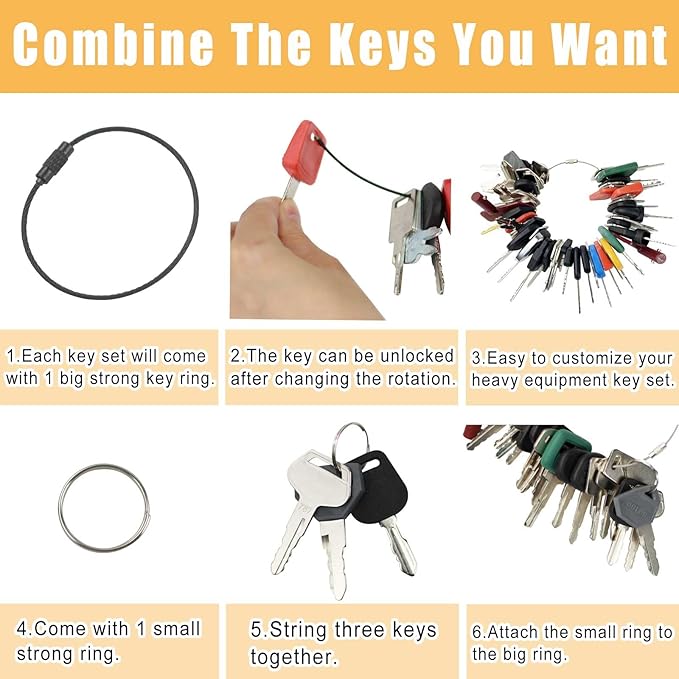 58 Heavy Equipment Keys Master Set for Bob-cat Cater-Pillar Ca-se JD HYS-TER Koma-tsu Kubo-ta Yanm-ar Take-uchi New Holl-and Vol-vo JL-G JC-B Toyo-ta Keys for Heavy Equipment Construction Machine