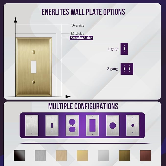 ENERLITES Toggle Light Switch Metal Wall Plate, Stainless Steel 201, Corrosion Resistant, Size 2-Gang 4.50" x 4.57", 7712-BB, Brushed Brass, Gold
