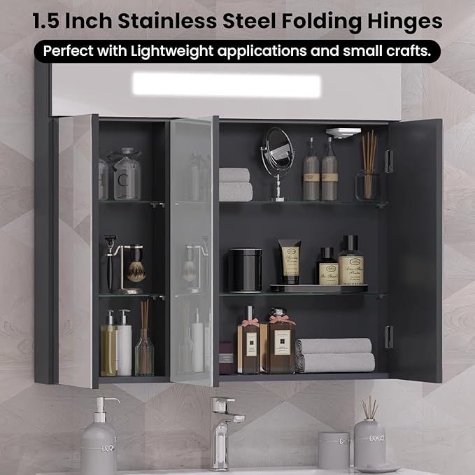 16Pcs 1.5 Inch Door Hinge, Stainless Steel Folding Butt Hinges with Mounting Screws for Cabinets, Furniture, Outdoor Windows, Crafts (Black)