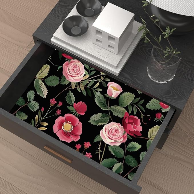 Vintage Pink Floral Peel and Stick Wallpaper 17.5" × 393" | Self Adhesive/Removable/Waterproof/Thick Vinyl Contact Paper for Bathroom Bedroom Shelf Cabinet Drawer,Prepasted,Easy Peel